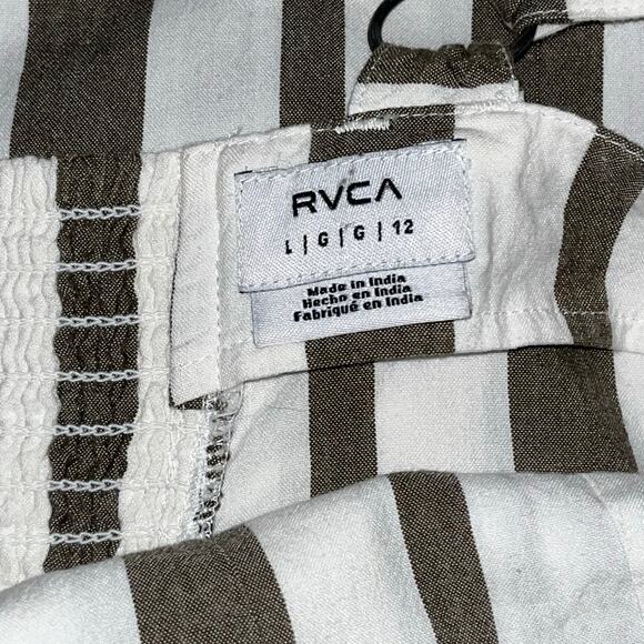 RVCA Striped Button Front Jumpsuit Women’s Size L 12 Adjustable Straps Pockets - Picture 6 of 7
